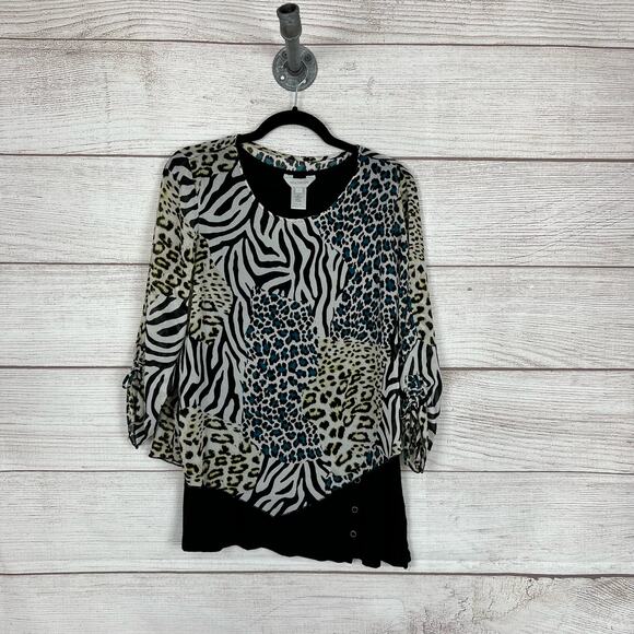Multiples Women's Wild Kingdom Animal Printed Blouse Size Large - Picture 1 of 7